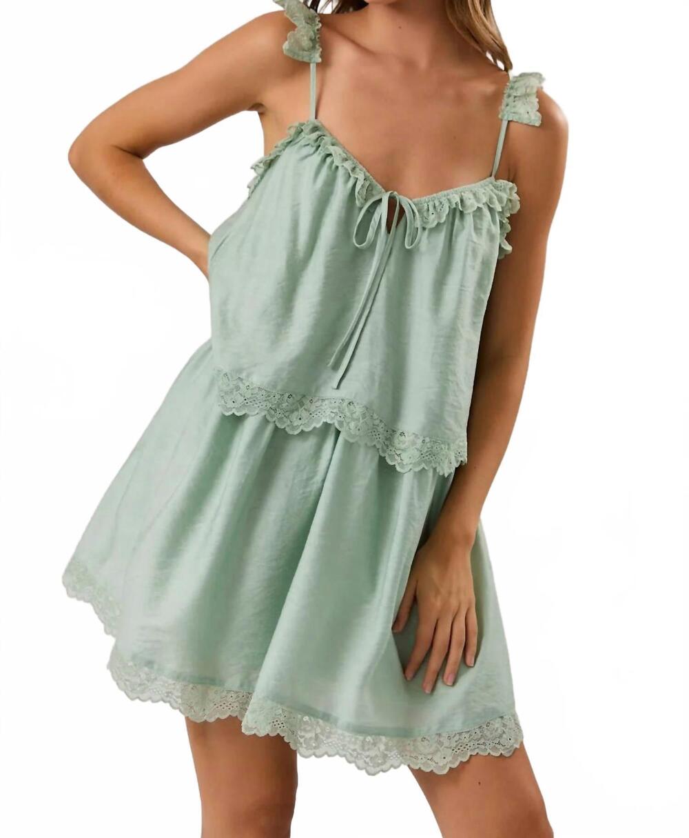 NEW LE LIS detailed lace trimmed mini dress in mint